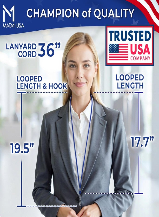 Mata1-USA Polypropylene Lanyards - 100 Pack, Blue - Economy ID Lanyards Bulk for Business Card, ID Card Holder for Employees and Students - Round 36" With Swivel Hook - Image 4