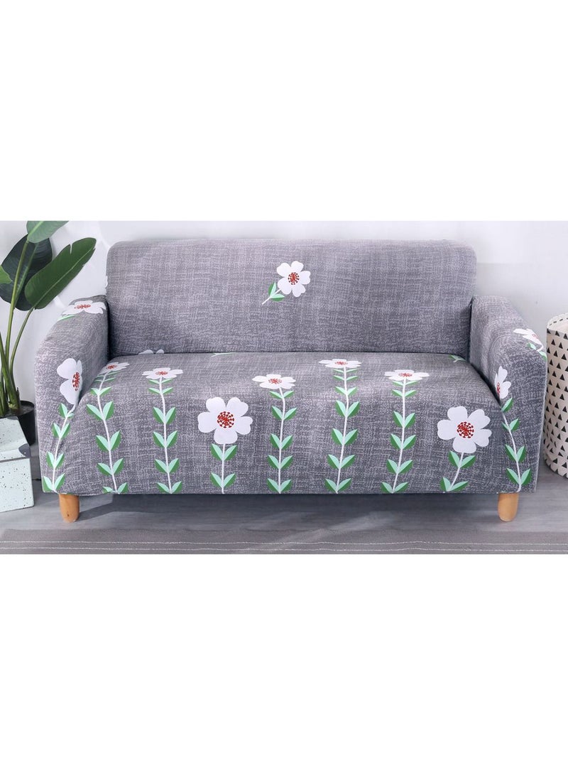 NIBEMINENT Flowers Pattern Sofa Slipcover Grey/White/Green - Image 1