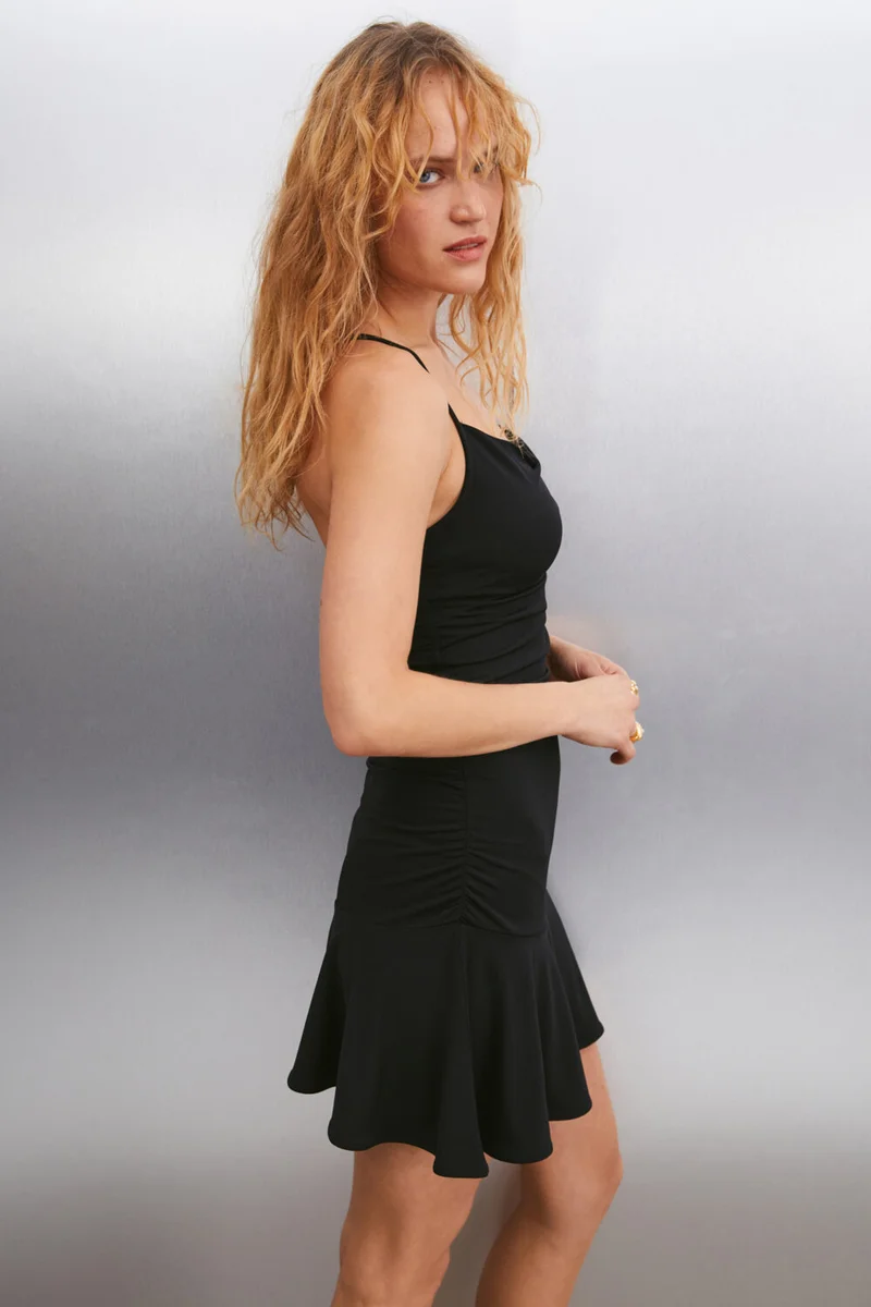 GRIMELANGE Koralia Women's Strappy Mini Black Dress