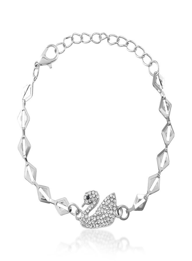 Memoir Brass Imitation Diamond studded Swan shaped Bracelet for Women girls teenagers, young women Fashion jewellery (BLBJ2267) - Image 1