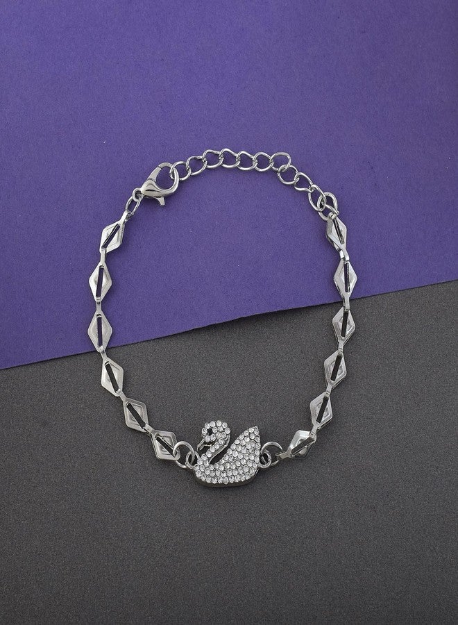 Memoir Brass Imitation Diamond studded Swan shaped Bracelet for Women girls teenagers, young women Fashion jewellery (BLBJ2267) - Image 5