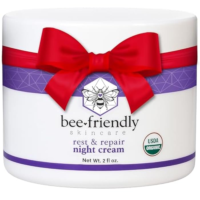 BeeFriendly Organic Night Cream, USDA Certified Organic, Deep Hydrating & Moisturizing Night Time Eye, Face, Neck & Decollete Cream for Women and Men, Anti Aging, Anti Wrinkle 2 oz - Image 1