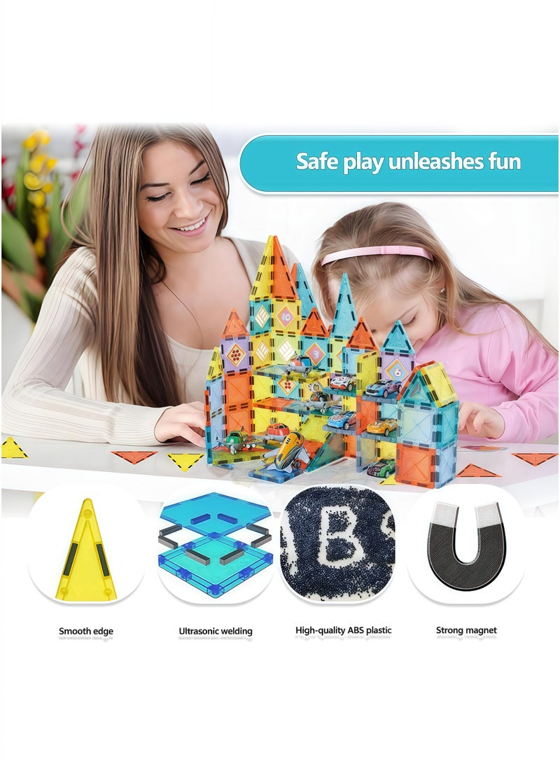 Magnetic Tiles Building Blocks Set STEM Educational Magnet Toys Thickened Montessori Creative Construction Toddler Preschool Learning Gifts for Kids Age 3-8 (94 Pcs Parking Lot Theme) - Image 2