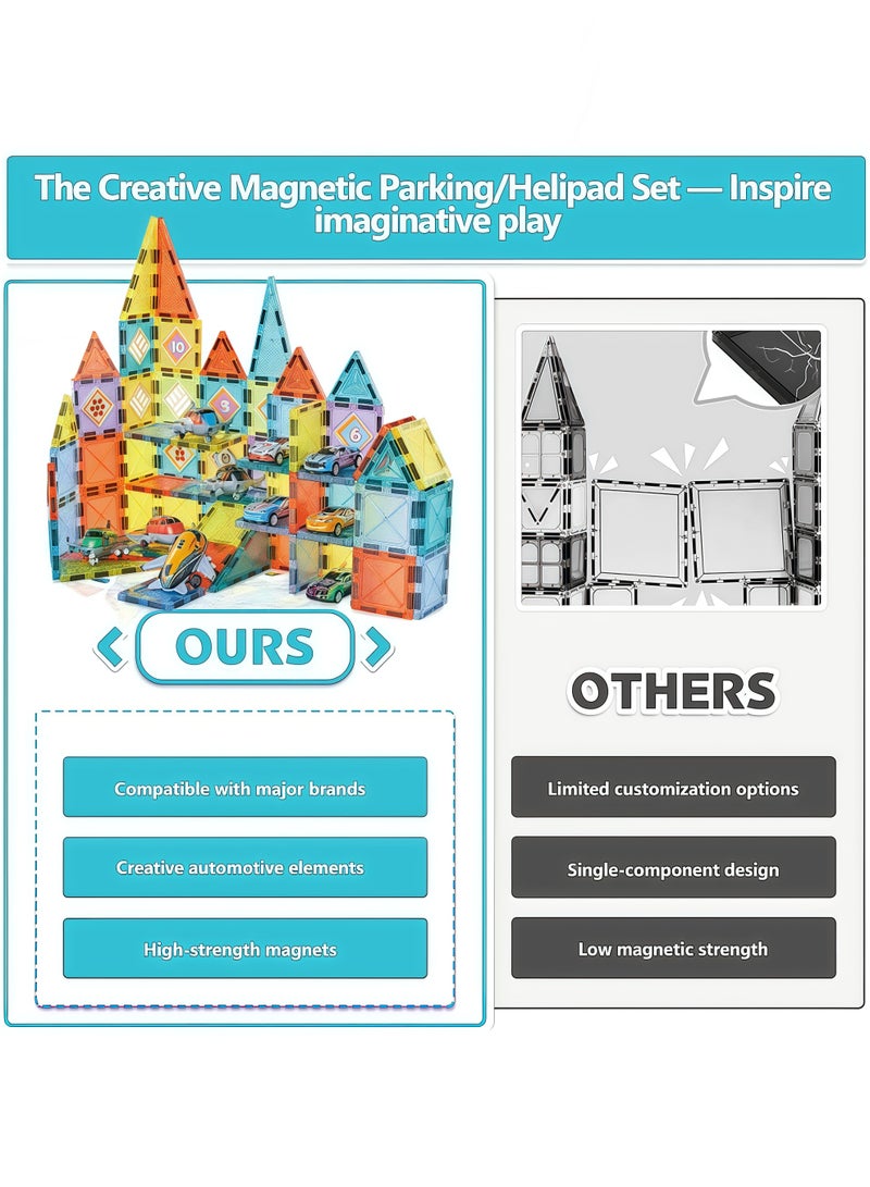 Magnetic Tiles Building Blocks Set STEM Educational Magnet Toys Thickened Montessori Creative Construction Toddler Preschool Learning Gifts for Kids Age 3-8 (94 Pcs Parking Lot Theme) - Image 5