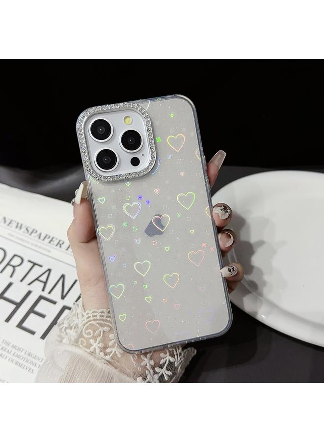 اس-توب جراب هاتف iPhone 14 Pro Max بإطار عدسة ماسية بنمط حب من الأكريليك IMD - Image 2