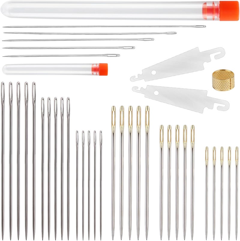 JUPEAN 34 Pcs Hand Sewing Needles Set 2"/2.36"/2.55"/4.9"/5.9"/6.9" Long Sewing Needles Big Eye Stitching Needles Upholstery Needles with Storage Tube for Quilting Darning and Making (11 Size) - Image 1
