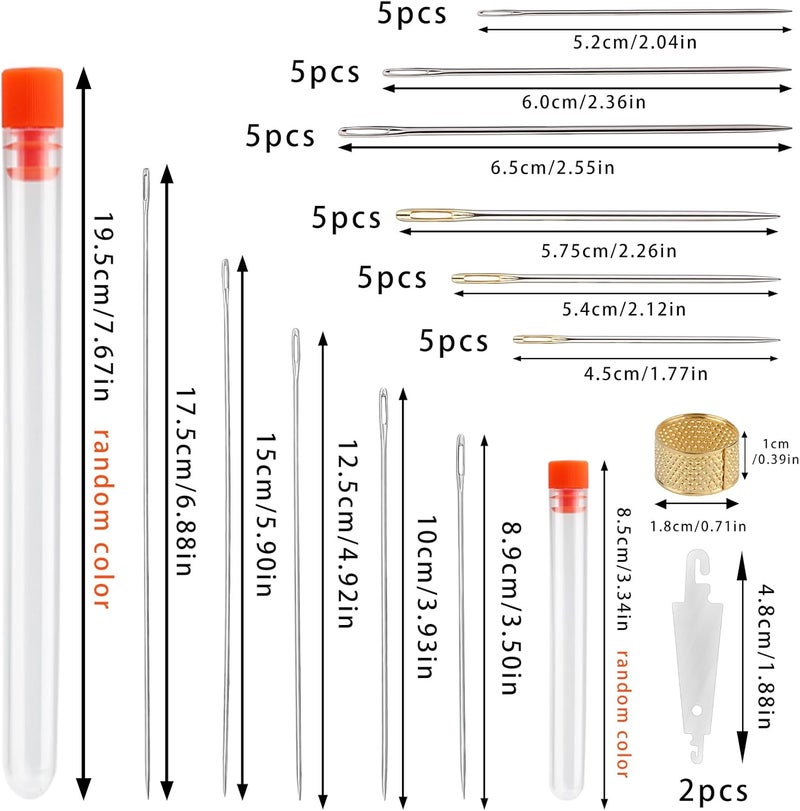 JUPEAN 34 Pcs Hand Sewing Needles Set 2"/2.36"/2.55"/4.9"/5.9"/6.9" Long Sewing Needles Big Eye Stitching Needles Upholstery Needles with Storage Tube for Quilting Darning and Making (11 Size) - Image 2