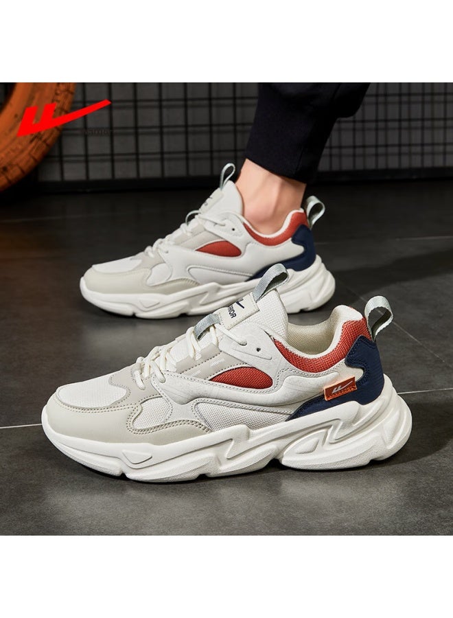 Pull Back Warrior Men's Thick-soled Height-increasing Dad Shoes Men's Fashionable Versatile Comfortable Soft-soled Sports Casual Shoes Men Beige Red Size 43 - Image 2