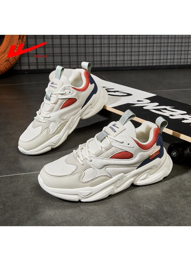 Pull Back Warrior Men's Thick-soled Height-increasing Dad Shoes Men's Fashionable Versatile Comfortable Soft-soled Sports Casual Shoes Men Beige Red Size 43 - Image 1