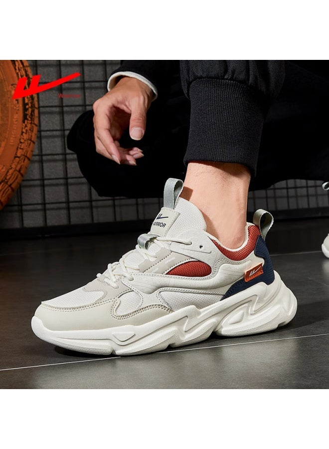 Pull Back Warrior Men's Thick-soled Height-increasing Dad Shoes Men's Fashionable Versatile Comfortable Soft-soled Sports Casual Shoes Men Beige Red Size 43 - Image 4
