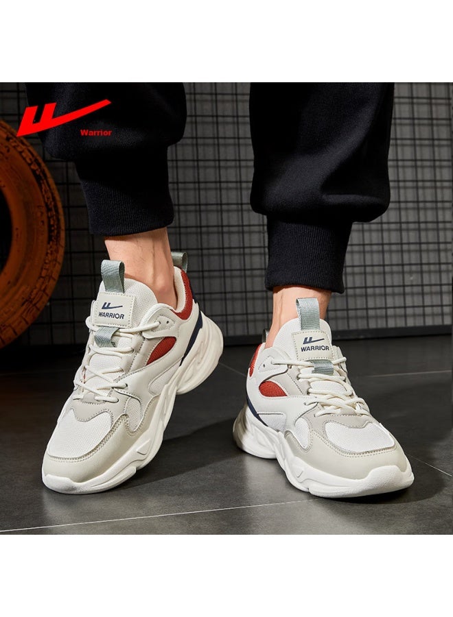Pull Back Warrior Men's Thick-soled Height-increasing Dad Shoes Men's Fashionable Versatile Comfortable Soft-soled Sports Casual Shoes Men Beige Red Size 43 - Image 3