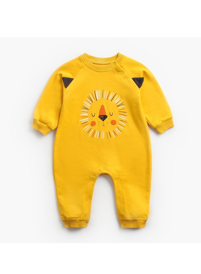 xozgdovg Baby onesie Autumn and winter male and female freshmen warm plus thick cotton suit full moon clothes baby winter 80cm yellow lion 