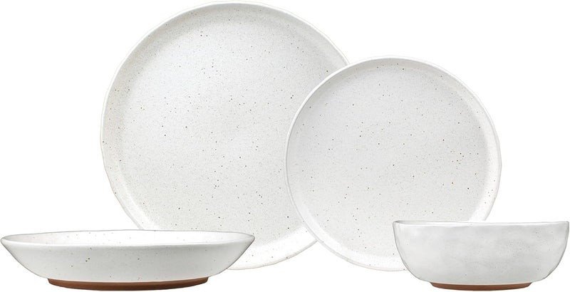 Sango Kaya 16Piece Boho Farmhouse White Stoneware Dinnerware Set  Service for 4 Plate  Bowl Set Rustic White Speckled Design for Everyday Dining  Entertainment Microwave  Dishwasher Safe - Image 1