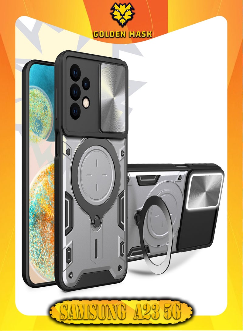 GOLDEN MASK For Samsung Galaxy A23/A23 5G Armored Camera Shield Cover Camera Lend Protection, Built-in 360° (Silver)