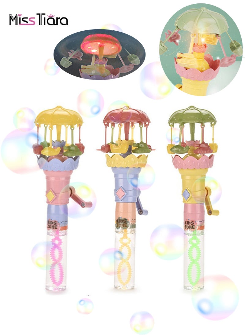 MissTiara 3 Pcs Light Carousel Bubble Wand Bubble Water Toy Party Favors for Kids Bubble Wands Toy, Party Favors, Goodie Bags Fillers, Birthday Day Gifts and Prize - Image 1
