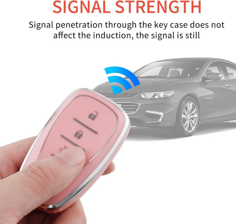 PANGPAI Pink Key Fob Cover for Chevy, Soft TPU Key Case Protection with Bling Keychain Fit for Chevy Chevrolet Malibu Equinox Traverse Camaro Cruze Blazer Volt Bolt Smart 4 Buttons - Image 5
