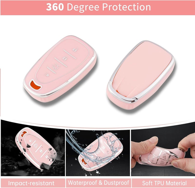 PANGPAI Pink Key Fob Cover for Chevy, Soft TPU Key Case Protection with Bling Keychain Fit for Chevy Chevrolet Malibu Equinox Traverse Camaro Cruze Blazer Volt Bolt Smart 4 Buttons - Image 3