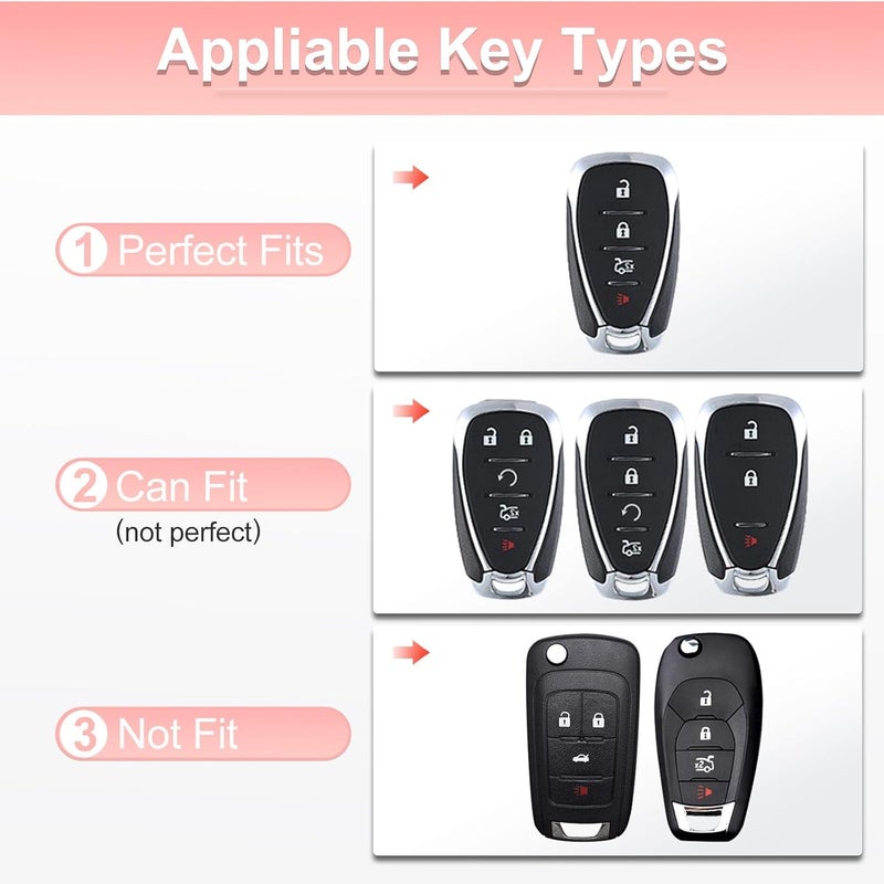 PANGPAI Pink Key Fob Cover for Chevy, Soft TPU Key Case Protection with Bling Keychain Fit for Chevy Chevrolet Malibu Equinox Traverse Camaro Cruze Blazer Volt Bolt Smart 4 Buttons - Image 2