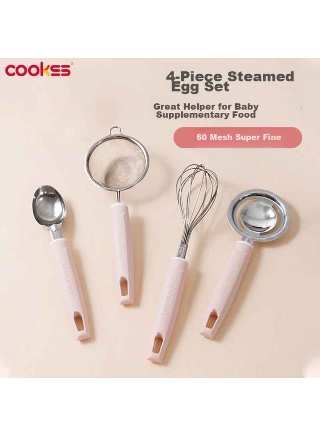 Cookss Baby Food Preparation Tools Set, Stainless Steel Food-grade, Infant Steamed Cake And Egg Mold, Egg Beater Set - Image 1