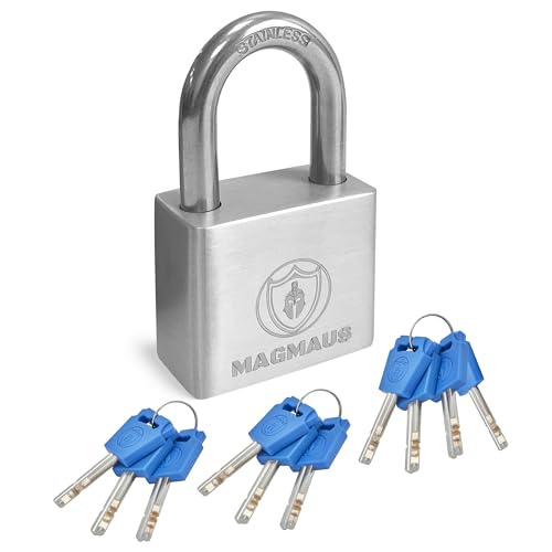 Magmaus® PDE50 Heavy Duty Lock with 3 Keys [Anti Cut Shackle] - [Stainless Steel] Weatherproof Padlock for Outdoor Use - Ideal for Storage Unit, Shipping Container, Gate - Image 1