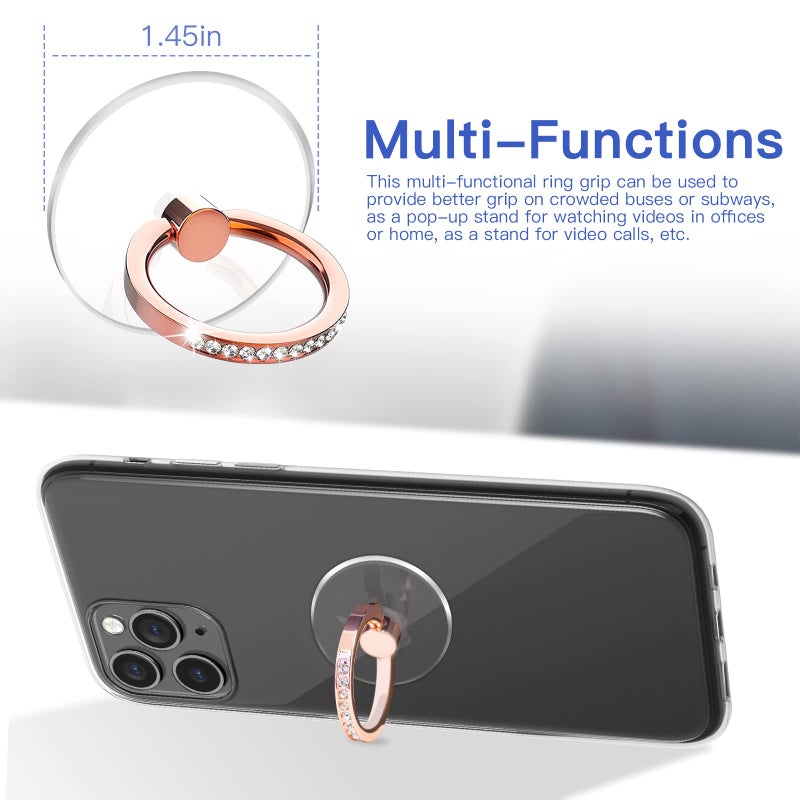 YINHEXI 2 Pcs Transparent Phone Ring Stand Holder Cell Phone Ring Holder Finger Grip 360 Degree Rotation (Rose Gold & Diamond-1) - Image 5