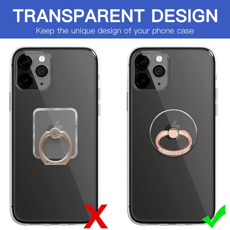 YINHEXI 2 Pcs Transparent Phone Ring Stand Holder Cell Phone Ring Holder Finger Grip 360 Degree Rotation (Rose Gold & Diamond-1) - Image 3