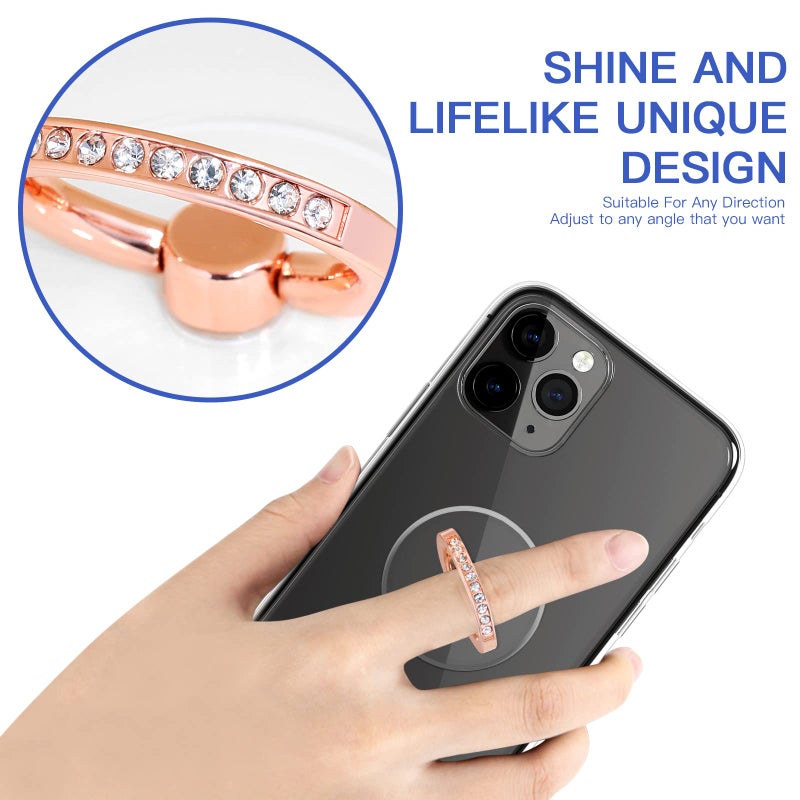 YINHEXI 2 Pcs Transparent Phone Ring Stand Holder Cell Phone Ring Holder Finger Grip 360 Degree Rotation (Rose Gold & Diamond-1) - Image 4