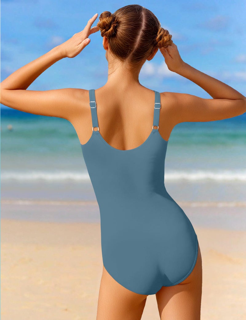 Qaoerde Girls Swimsuit Teen Swimsuits for Girls 12-14 Cutout Ruched One Piece Swimsuits Tie Adjustable Straps Bathing Suit Color Block Swimwear Blue 13-14Y - Image 5
