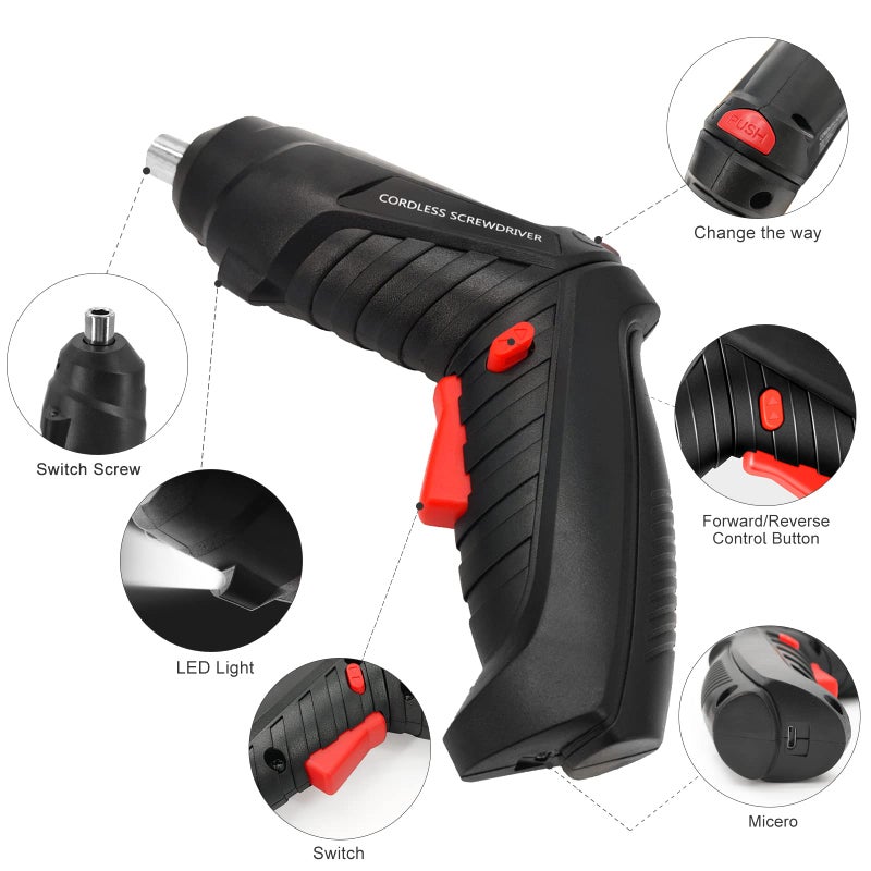 Hendoct Cordless Screwdriver Set, 47 PCS Power Screwdrivers, 3.6V Rechargeable Electric Screwdriver with LED Work Light, USB Charging - Image 2