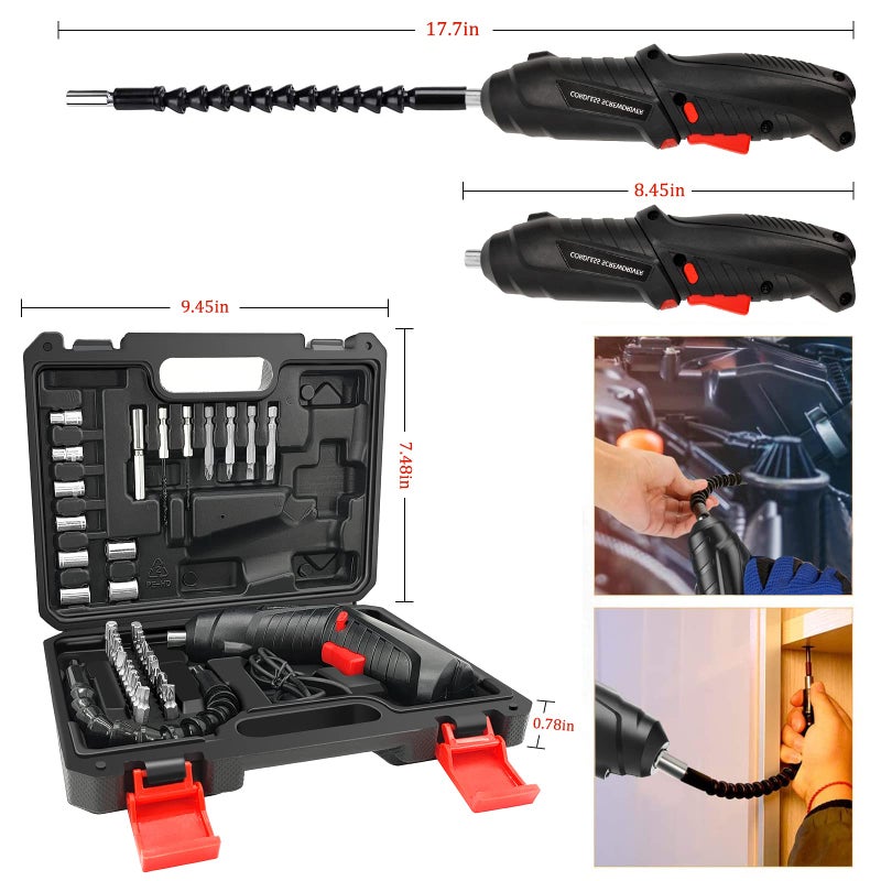 Hendoct Cordless Screwdriver Set, 47 PCS Power Screwdrivers, 3.6V Rechargeable Electric Screwdriver with LED Work Light, USB Charging - Image 5