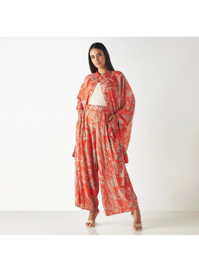 2Xtremz 2Xtremz All-Over Print Plisse Wide Leg Pants with Pockets