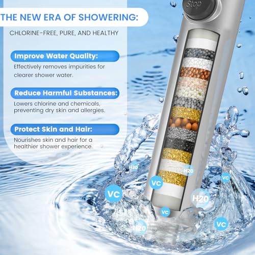PWERAN Filtered Shower Head with Handheld, High Pressure Water Flow and Multiple Spray Modes Shower Head with Filter, Power Wash for Hard Water, Showerhead with ON/OFF Switch for Pets Bath (Silver) - Image 4