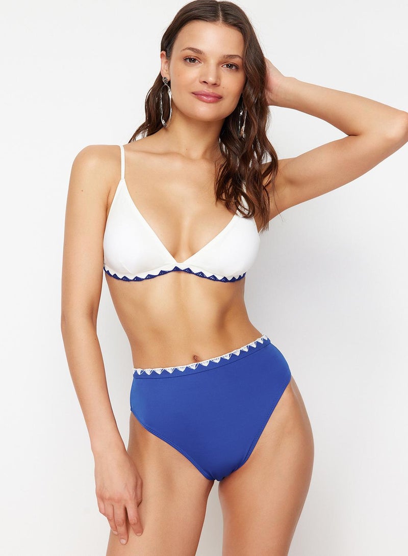 trendyol Regular Bikini with High Waist Triangle Embroidery - Saks and White Block Suit Tbess24Bt00127 - Image 3