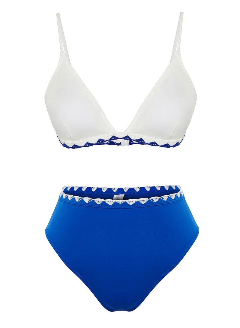 trendyol Regular Bikini with High Waist Triangle Embroidery - Saks and White Block Suit Tbess24Bt00127 - Image 5