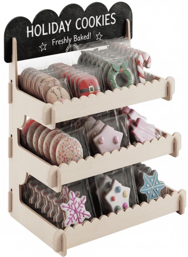 HOTCAN Wooden Cookie Display Stand with Chalkboard Sign for Bakers, Vendors, Craft Fairs | Pastry Display for Market Booths & Events | 3 Tiered Cookie Display for Muffins, Cakes, and Pastries(Natural) - Image 1