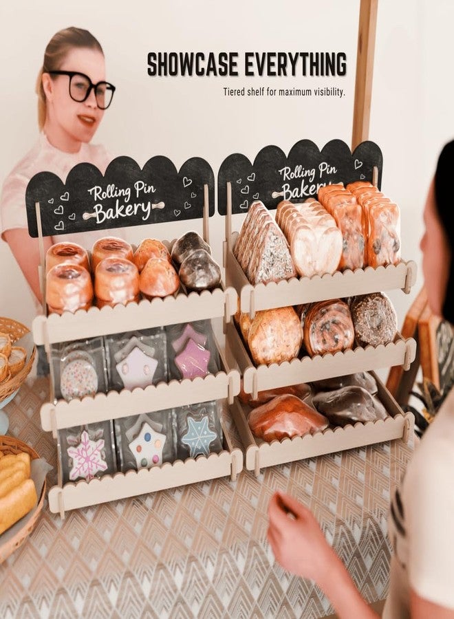 HOTCAN Wooden Cookie Display Stand with Chalkboard Sign for Bakers, Vendors, Craft Fairs | Pastry Display for Market Booths & Events | 3 Tiered Cookie Display for Muffins, Cakes, and Pastries(Natural) - Image 3