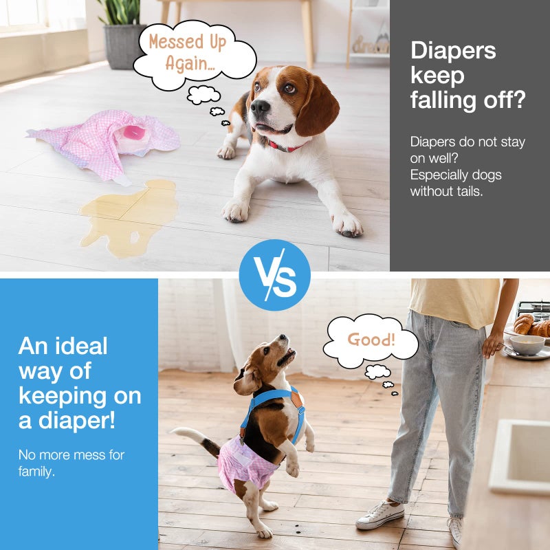 Pet Soft Dog Suspenders 2 Pieces Female Dog Diaper Suspenders for Dogs Diaper Keeper Suspender for Doggy Skirt, Dress, Diapers (Gold & Blue, XS/S) - Image 3