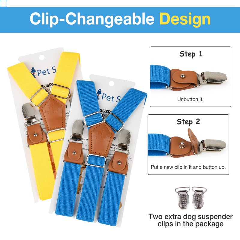 Pet Soft Dog Suspenders 2 Pieces Female Dog Diaper Suspenders for Dogs Diaper Keeper Suspender for Doggy Skirt, Dress, Diapers (Gold & Blue, XS/S) - Image 5