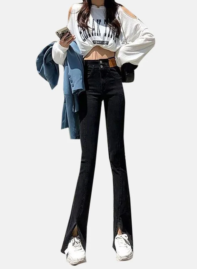 يونيكي Black Cotton Slim Fit High-Rise Jeans
