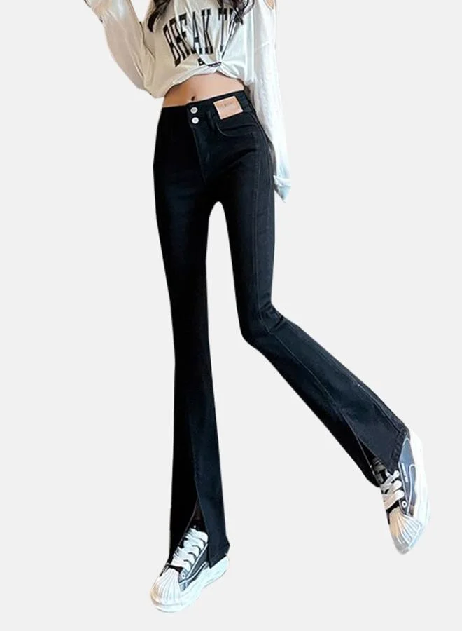 يونيكي Black Cotton Slim Fit High-Rise Jeans