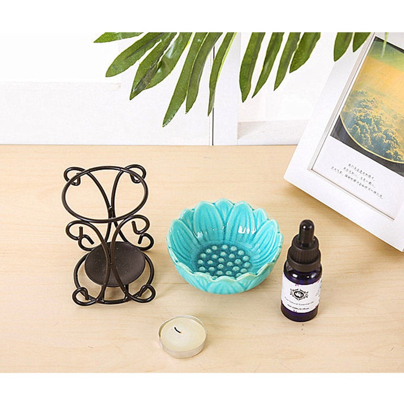 Iron Rack Candle Holder Colored Ceramic Plate Aromatherapy Decoration for Living Room Balcony Patio Porch Garden ( , Without Candle and ) - Image 2