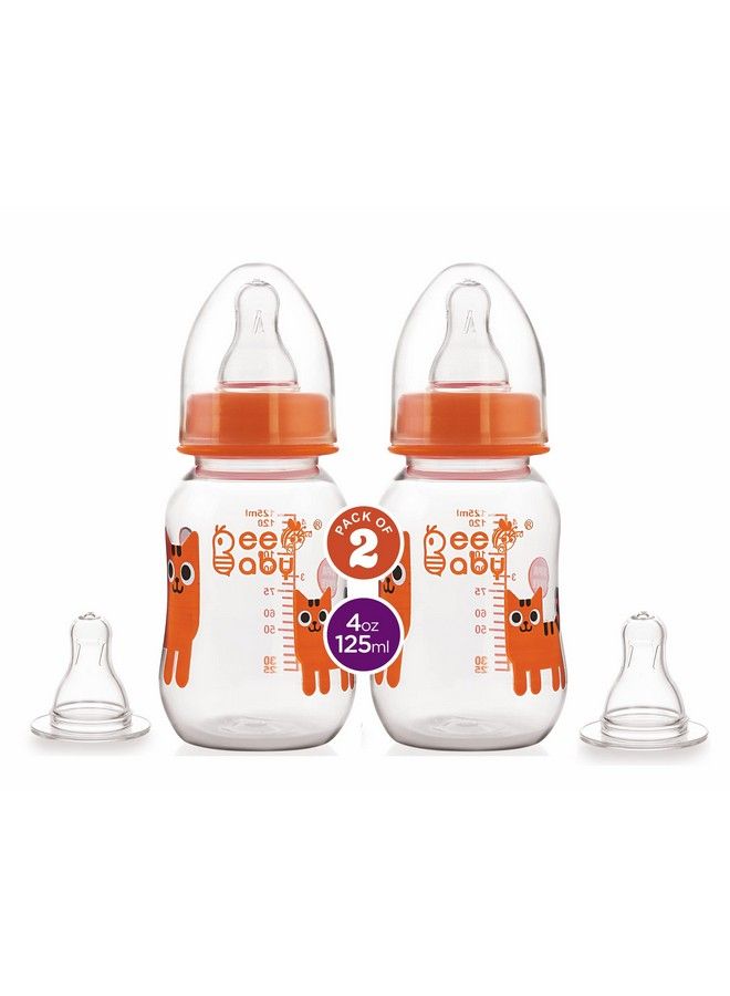 Beebaby Easy Start Slim Neck Baby Feeding Bottle With 4 Anti Colic Gentle Touch Silicone Nipples For New Born ; Infant ; Babies 100% Bpa Free. (125 Ml Orange 2) - Image 2