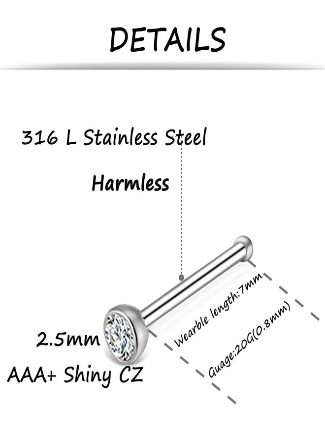 Tornito 100Pcs Bone Nose Studs Stainless Steel Multicolor Cubic Zirconia Nose Rings Stud Hoop Tragus Cartilage Nose Ring Labret Nose Piercing Pin Jewelry for Women Men 1.5mm 2mm 2.5mm 20G 22G - Image 2