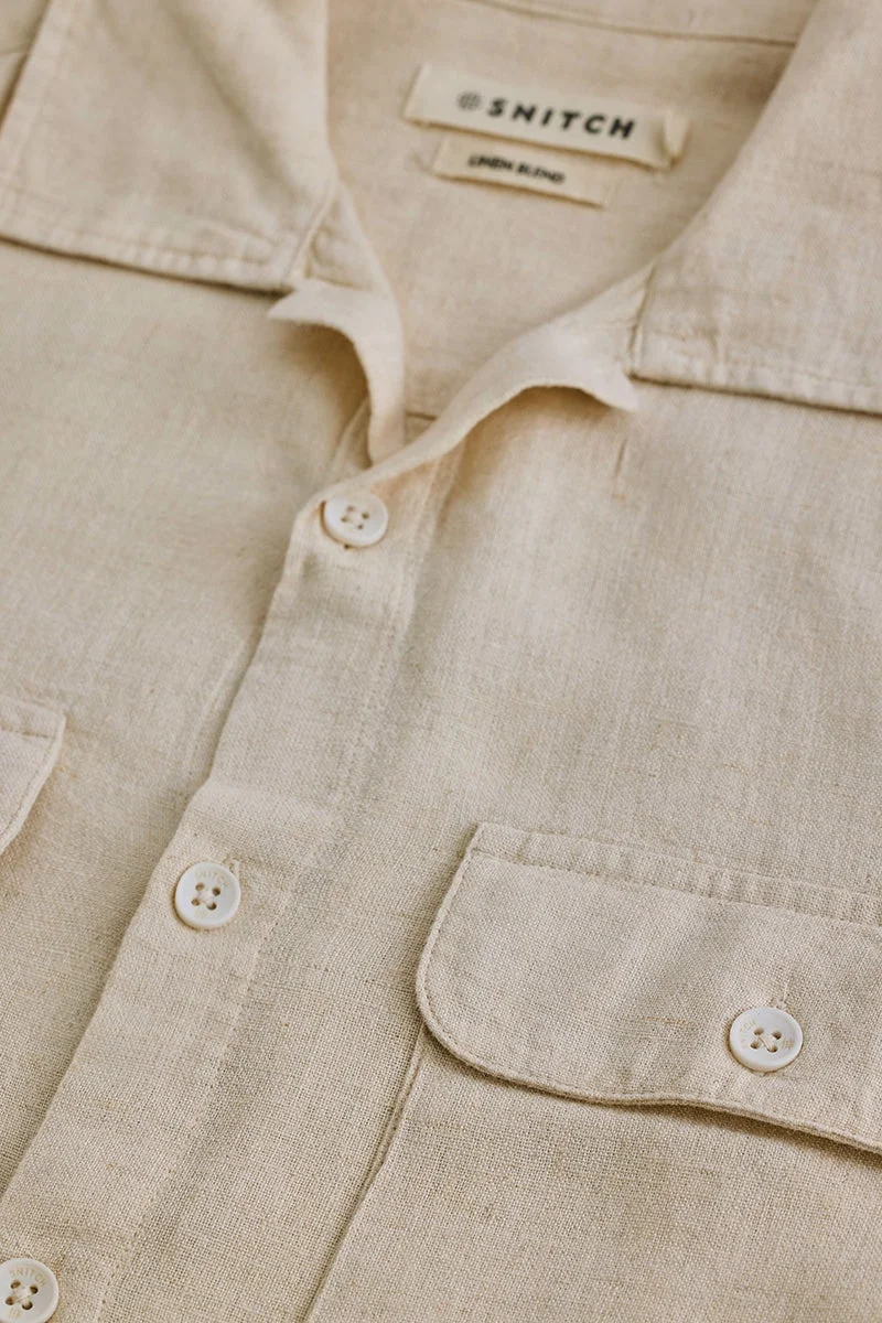 Snitch Beige Double Pocket Linen Blend Regular Fit Shirt for Men | Best Price UAE
