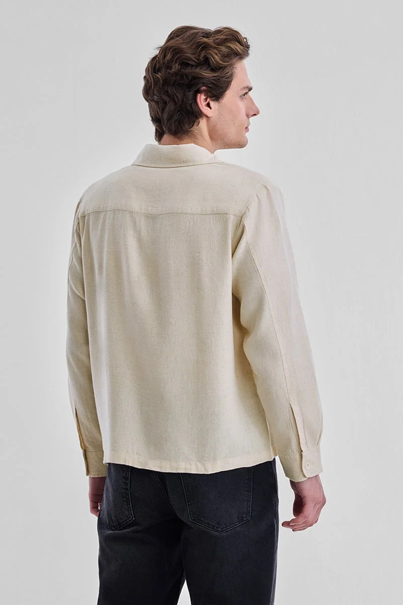 Snitch Beige Double Pocket Linen Blend Regular Fit Shirt for Men | Best Price UAE
