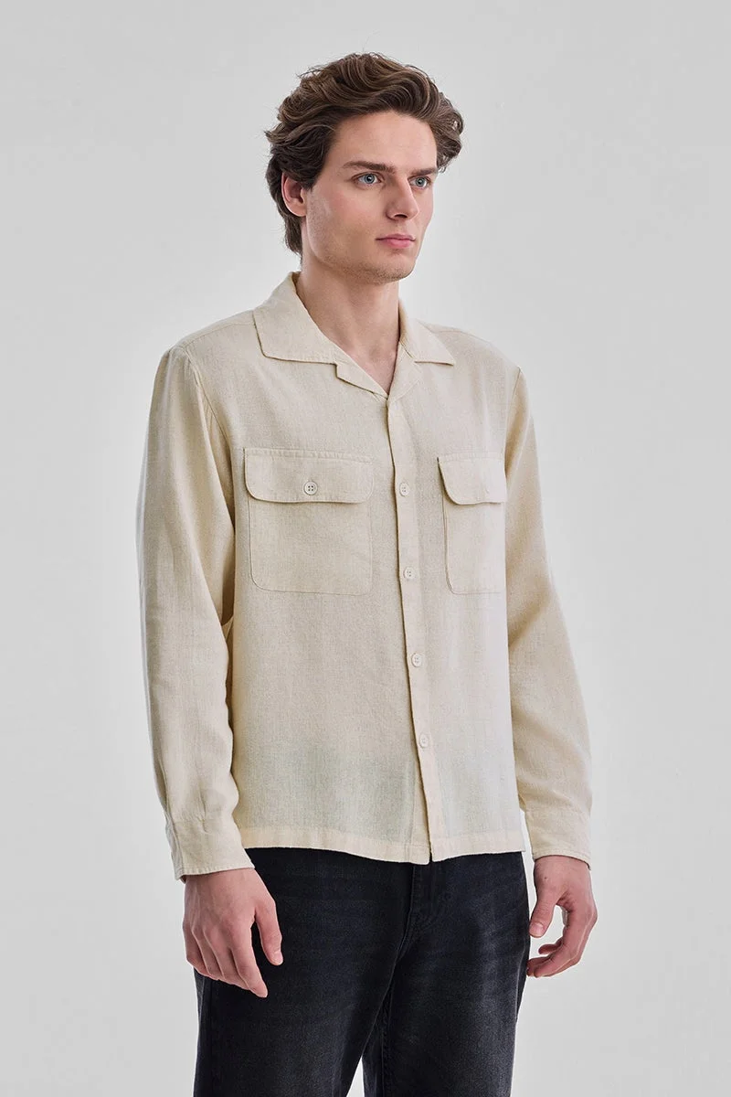 Snitch Beige Double Pocket Linen Blend Regular Fit Shirt for Men | Best Price UAE
