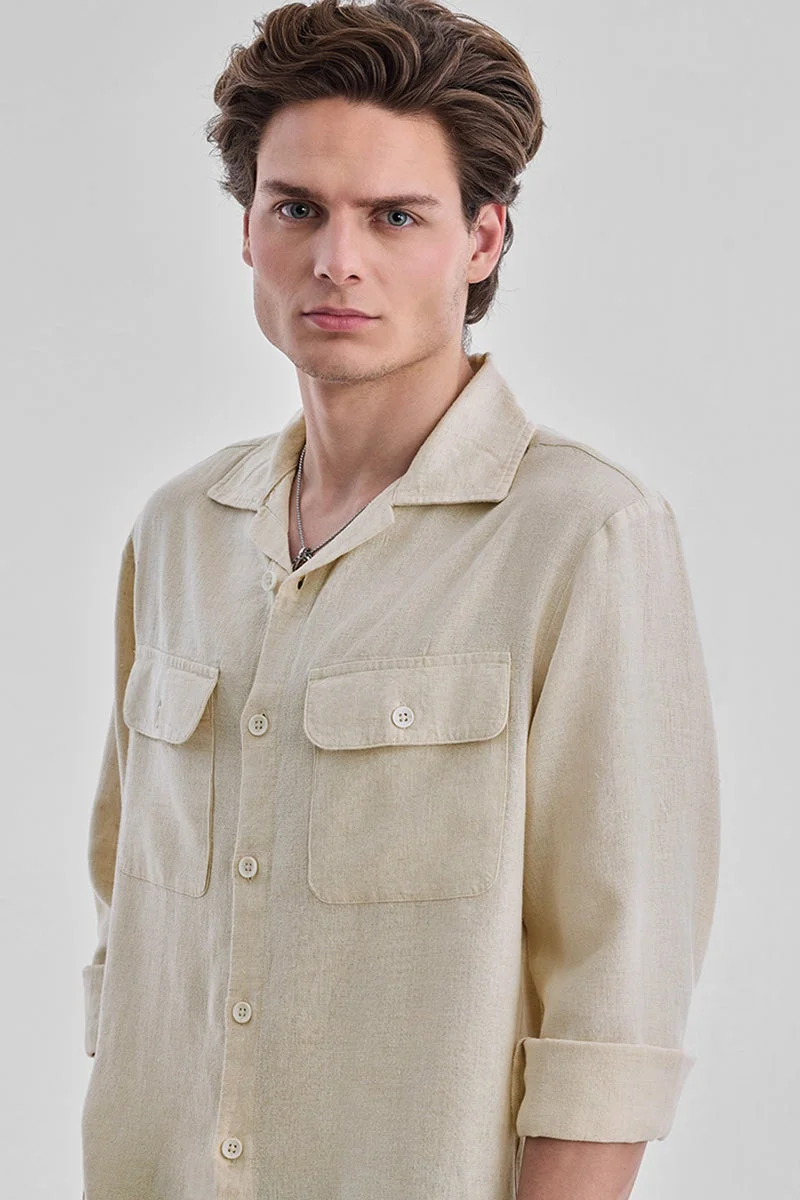 SNITCH Double Pocket Linen Blend Regular Fit Shirt