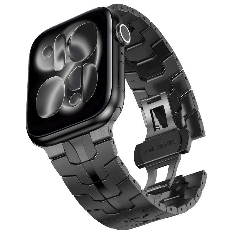 CHANCHY Stainless Steel Band Compatible with Apple Watch Band 42mm 41mm 40mm 38mm Metal Strap with Folding Clasp for Apple Watch Series 11 10 9 8 7 6 5 4 3 2 1 SE SE2 SE3 for Men Women Black - Image 2