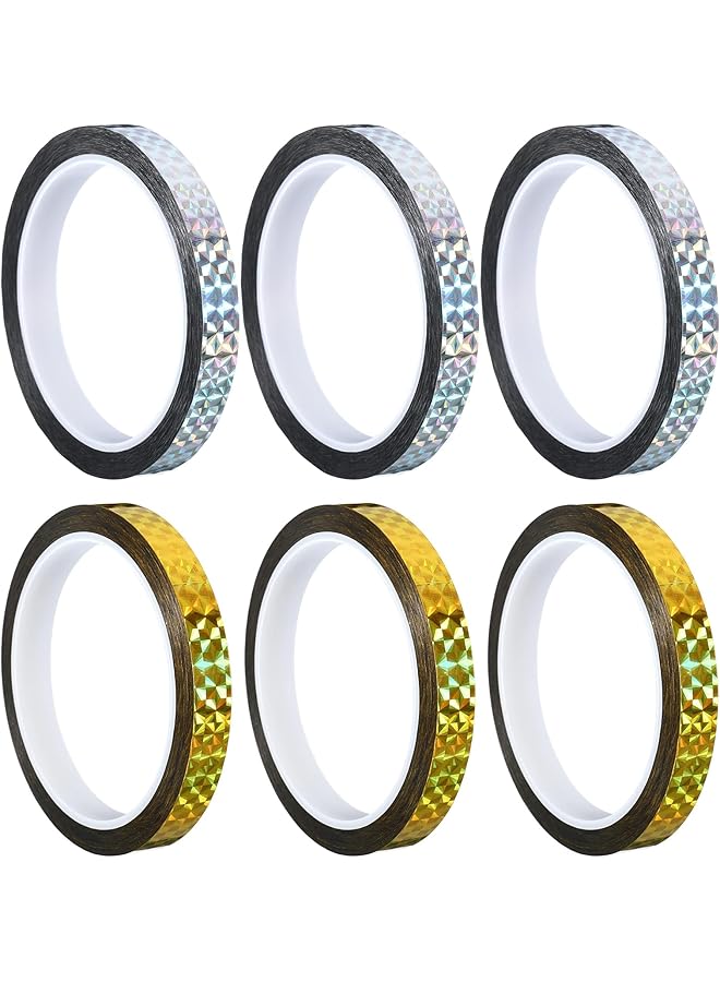 PROMASS Tape, 6 Rolls Self-Adhesive Holographic Metalized Tape, Foil Mirror Metallic Masking Sticker, Great for Craft Projects, DIY Art, Home, Daily Use, Gift Wrapping and Crafts (0.4 Inch x 55 Yard) - Image 1