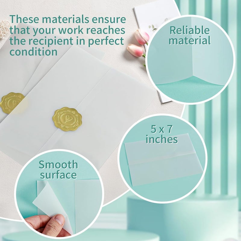 windforgecraft 60Pcs Vellum Jackets with 60 Sealing Stickers Translucent Pre-Folded Bulk Transparent Paper Envelope Liners Invitations Paper Wraps Vellum Envelopes Travel Souvenirs for Bridal Shower Party Birthday - Image 4